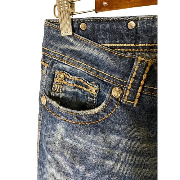 Miss Me Jeans Medium Wash Low Rise Boot Cut Studs/Gems Size 28 - Picture 3 of 13